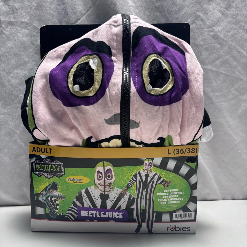 Beetlejuice Adult Halloween Costume Jumpsuit Size L 36/38